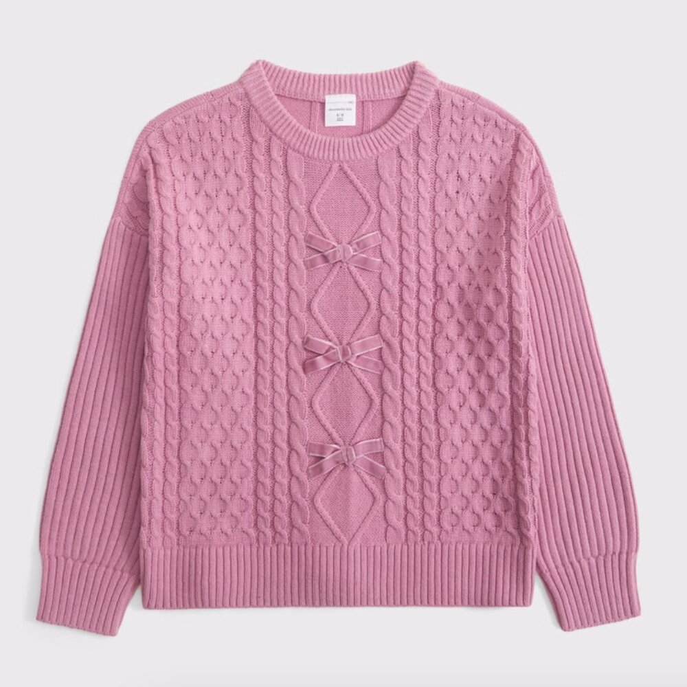Abercrombie Kids || Girls' Oversized Bow Cable-Knit Crew Neck Sweater